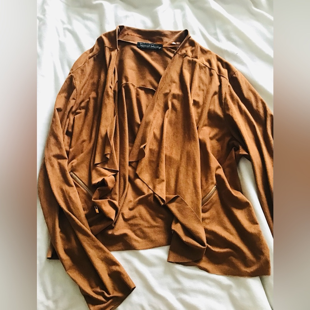 French Laundry Faux Suede Draped Moto Jacket